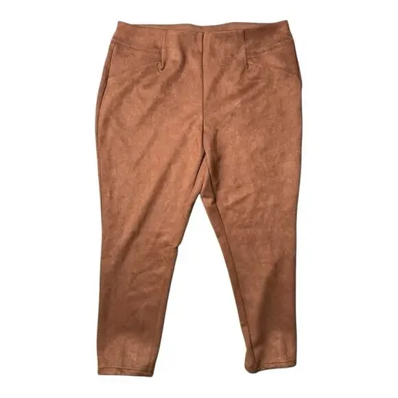 Cato Faux Suede Plus Size Pants 18/20W Stretch Waist, High Rise, Workwear, Brown - Picture 1 of 4